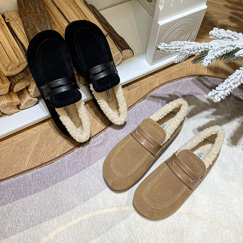 Women's Velvet Shoes | Warm Cotton Shoes | Retro Flat Heel Footwear