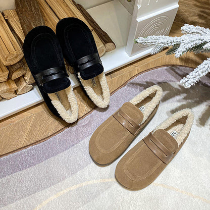 Women's Velvet Shoes | Warm Cotton Shoes | Retro Flat Heel Footwear