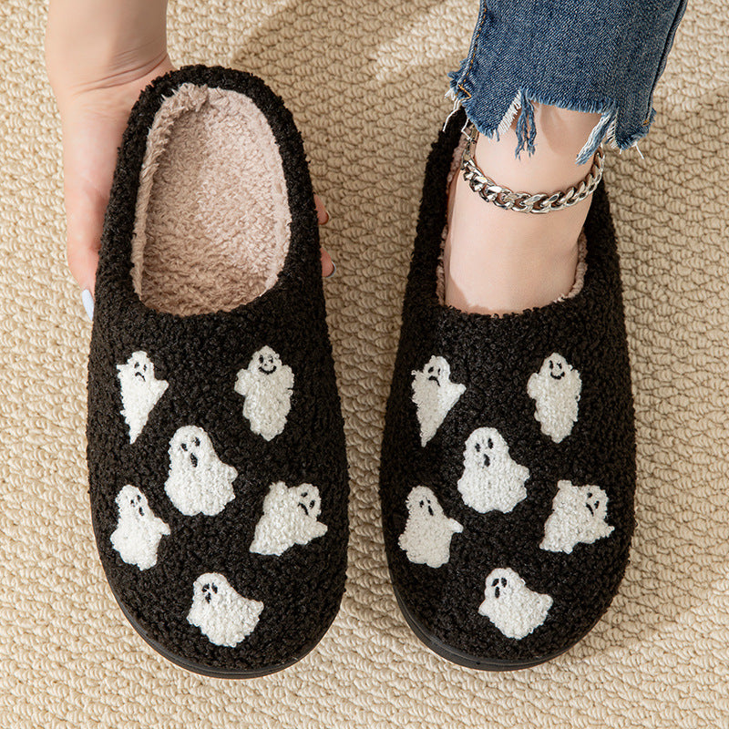 Halloween Slippers Women – Cozy Pumpkin Print Round Toe Indoor Shoes