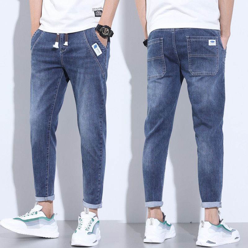 Denim Stretch Trousers - Men's Casual Pants With Elastic Waist & Slim Fit