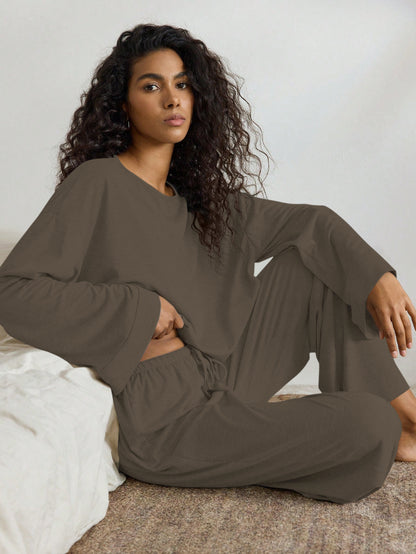 Batwing Sleeve Top Casual Homewear Suit – Comfortable Milk Silk Lounge Set