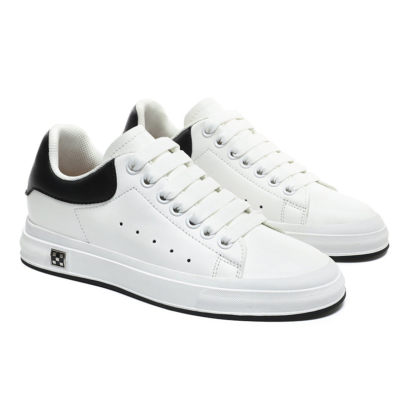Men White Casual Shoes | Leather Soft Bottom Board Shoes With Rubber Sole