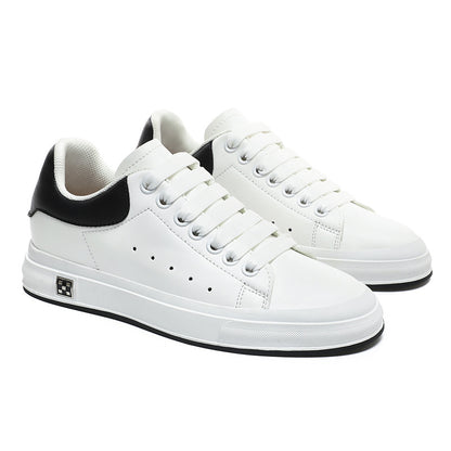 Men White Casual Shoes | Leather Soft Bottom Board Shoes With Rubber Sole