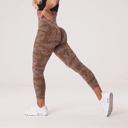 Fitness Yoga Pants | Seamless Camouflage Cropped Leggings With Jacquard Design