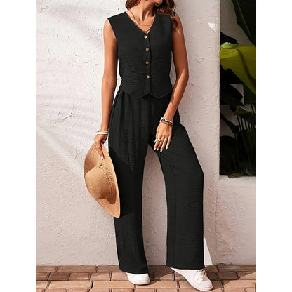 Women's Two Piece Outfits – Crop Vest Blazer & Wide Leg Pants Matching Suit Sets