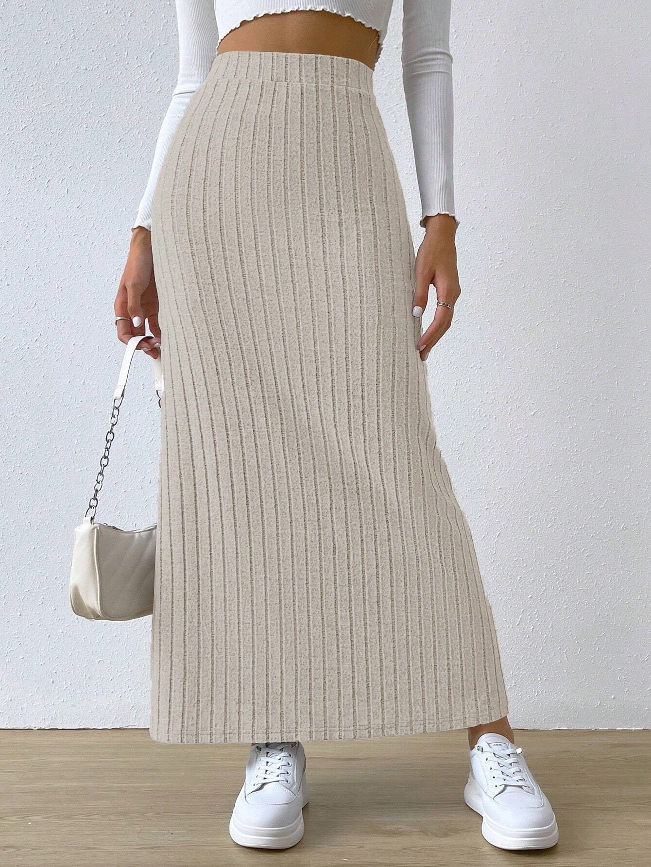 Spring Long Skirt | High Waist Side Slit | Slim Fit Knitted Women's Dress