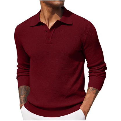 Casual Long Sleeve Top - Men's Autumn Solid Color Polyester Shirt