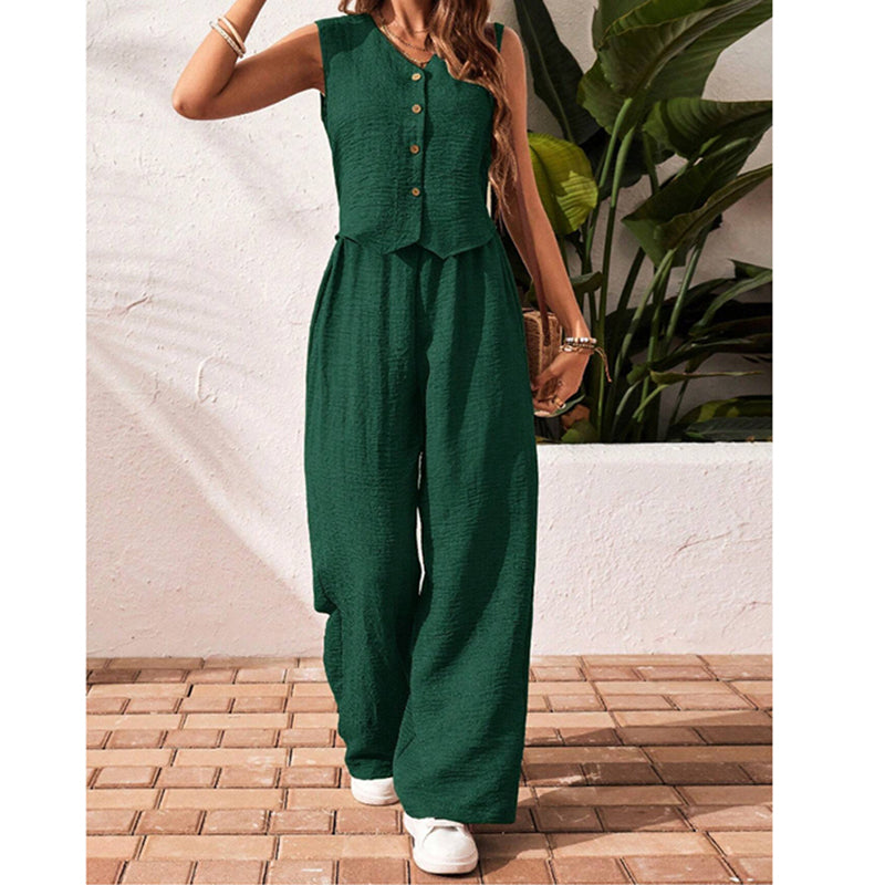Women's Two Piece Outfits – Crop Vest Blazer & Wide Leg Pants Matching Suit Sets