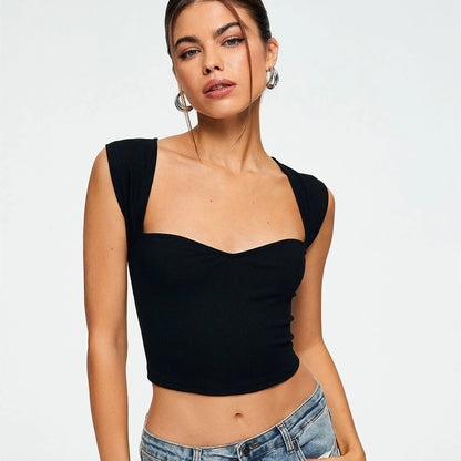 Crop Top Sleeveless Ribbed Sweetheart Neckline | Lightweight Summer Wear