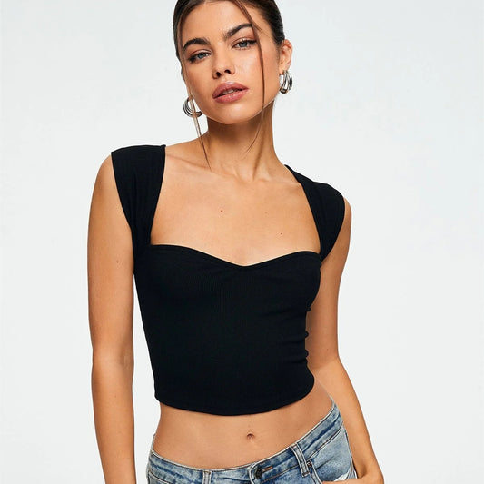 Crop Top Sleeveless Ribbed Sweetheart Neckline | Lightweight Summer Wear