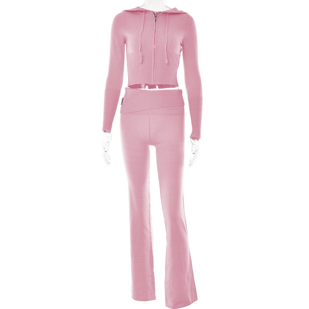 Women's Hoodie Suit | Stylish Casual Wear | Zip Sweater Set With High Waist Pants