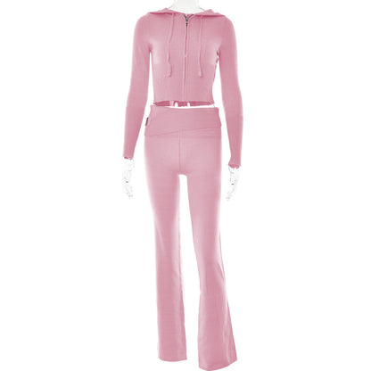 Women's Hoodie Suit | Stylish Casual Wear | Zip Sweater Set With High Waist Pants