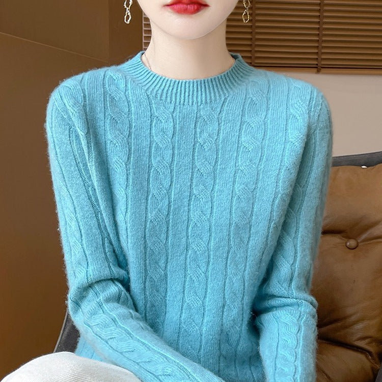Twist Sweater Knit Vintage Round Neck Base Shirt