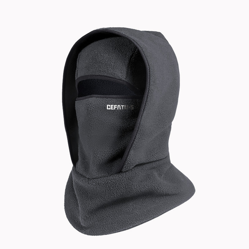 black fleece balaclava hood with face mask for cold weather protection