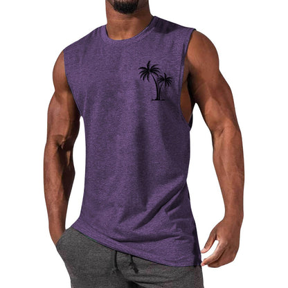 Men's Workout Tank Top - Summer Fitness Vest With Coconut Tree Embroidery