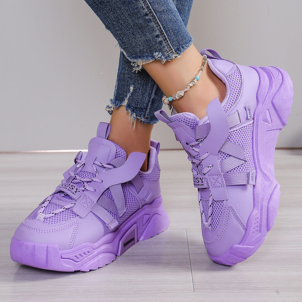 Women's Mesh Dad Shoes | Breathable Platform Sneakers With Animal Pattern