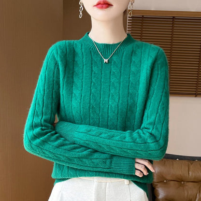 Twist Sweater Knit Vintage Round Neck Base Shirt