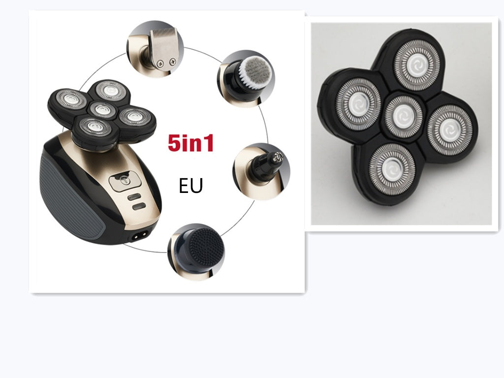 5in1 electric shaver with interchangeable heads for shaving, trimming, and facial cleansing, EU plug