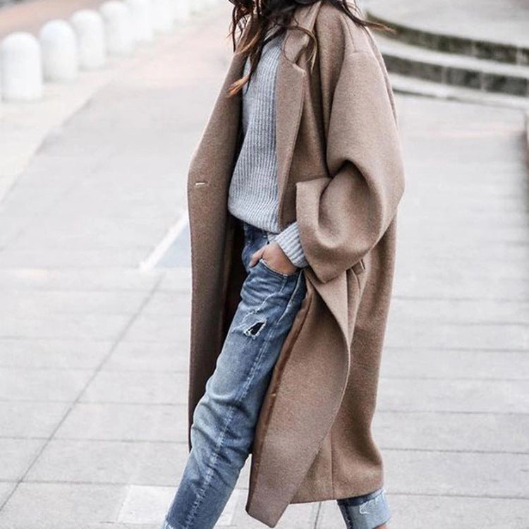 Long Woolen Jacket – Stylish Casual Lapel Coat With Warm Winter Clothing