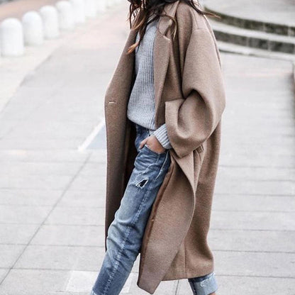Long Woolen Jacket – Stylish Casual Lapel Coat With Warm Winter Clothing