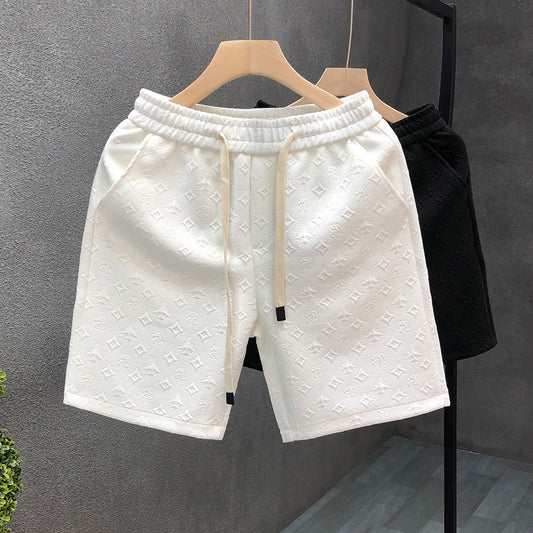White Jacquard Shorts | Men's Summer Straight Fit Nylon Fabric Shorts