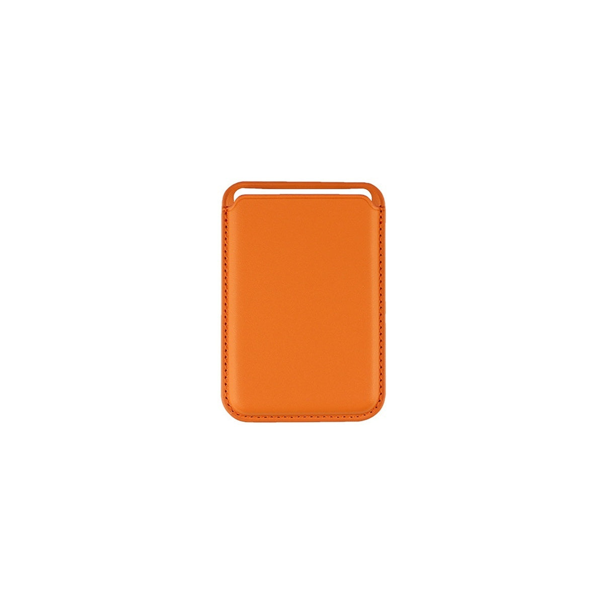 Sleek orange leather card holder wallet with clean stitching isolated on white background