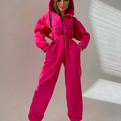 Women's Casual Hoodie Set - Two Piece Outfit With Zipper & Drawstring
