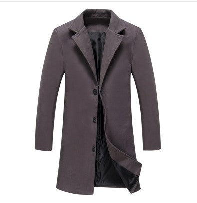 Mens Woolen Coat - Casual Business Medium Length Solid Color Outerwear