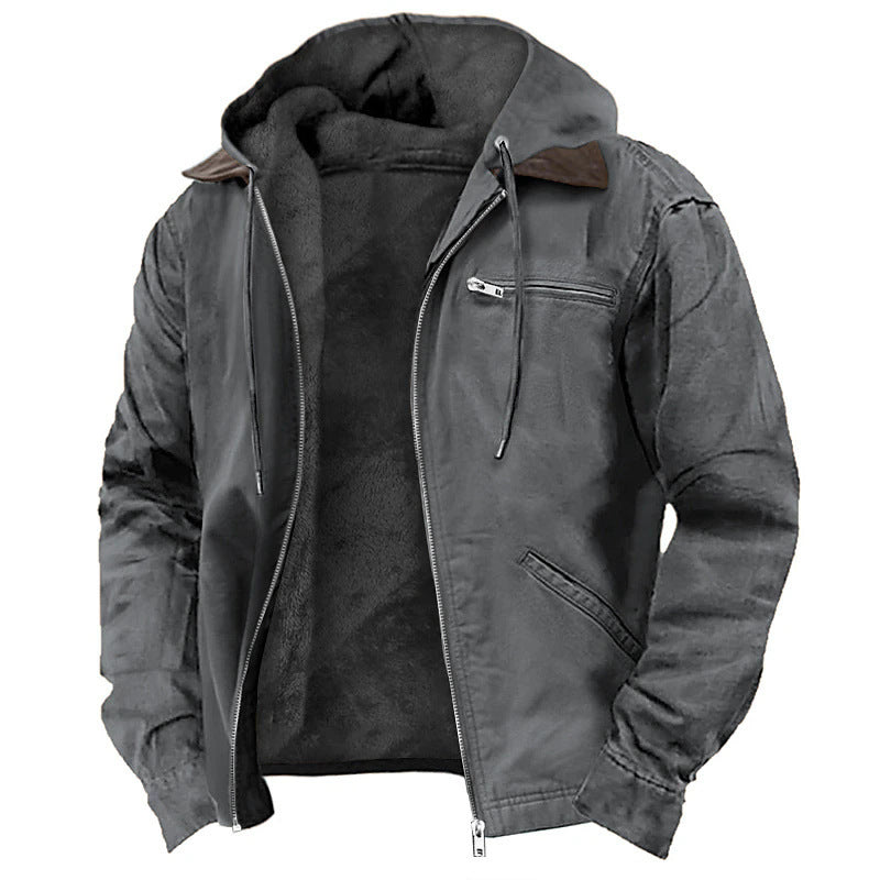 Winter Hooded Coat | Men's Casual Fleece Jacket With Pockets | Warm Zip-Up Outerwear
