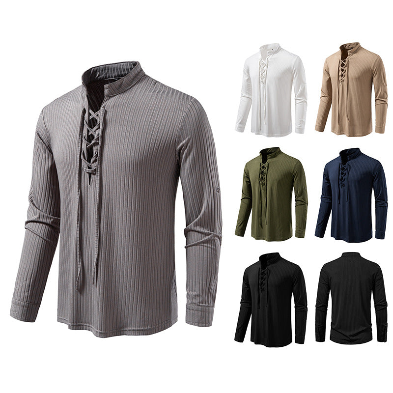 Men's Long Sleeve T-Shirt - Casual Drawstring Pullover Slim Fit Tee for Large Size