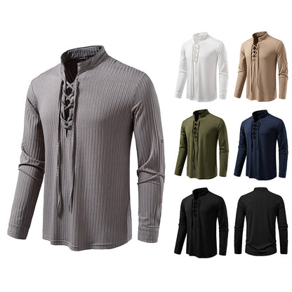 Men's Long Sleeve T-Shirt - Casual Drawstring Pullover Slim Fit Tee for Large Size