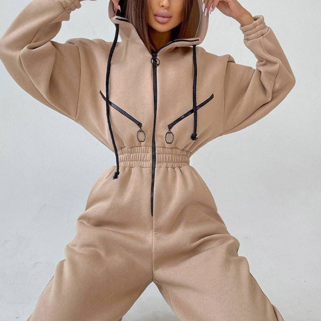 Women's Casual Hoodie Set - Two Piece Outfit With Zipper & Drawstring