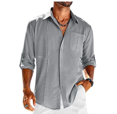 Long Sleeve Shirt With Pocket Lace Collar | Men's Casual Cotton Blend Polo