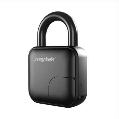 Black Anytek smart padlock with square body and rounded shackle on white background