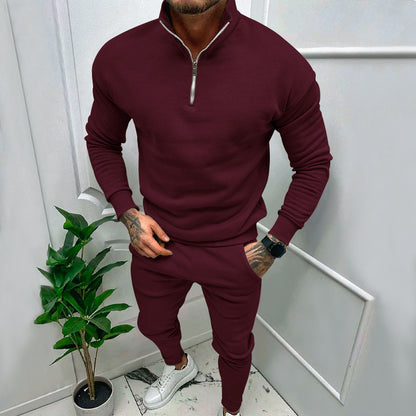 Men's Fleece Suit - Casual Solid Color Top & Trousers Set | Cotton Blend Winter Wear