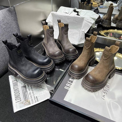 Retro Chunky Heel Boots | British Style Casual Women's Footwear | Comfortable Autumn Shoes