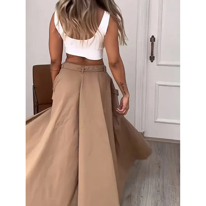 Women Two Piece Outfits – Summer Matching Set With Cropped Vest Top & High Waisted Skirt