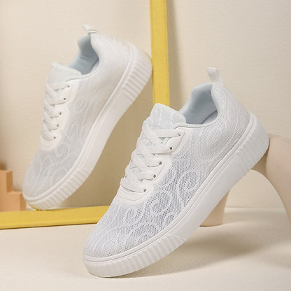 White Platform Shoes | Breathable Lace-Up Summer Casual Shoes For Women