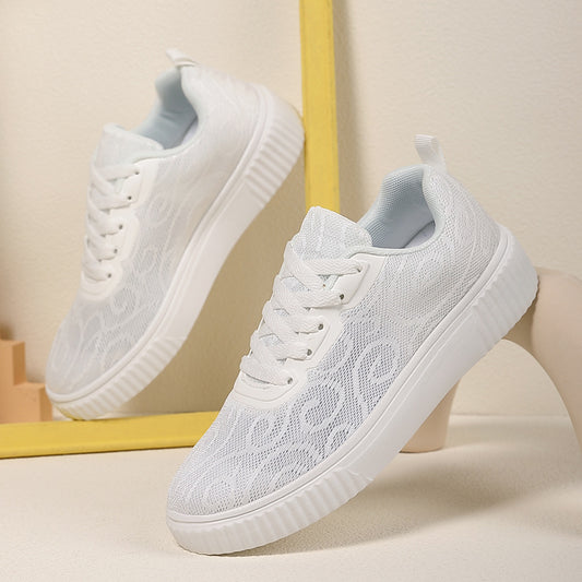 White Platform Shoes | Breathable Lace-Up Summer Casual Shoes For Women