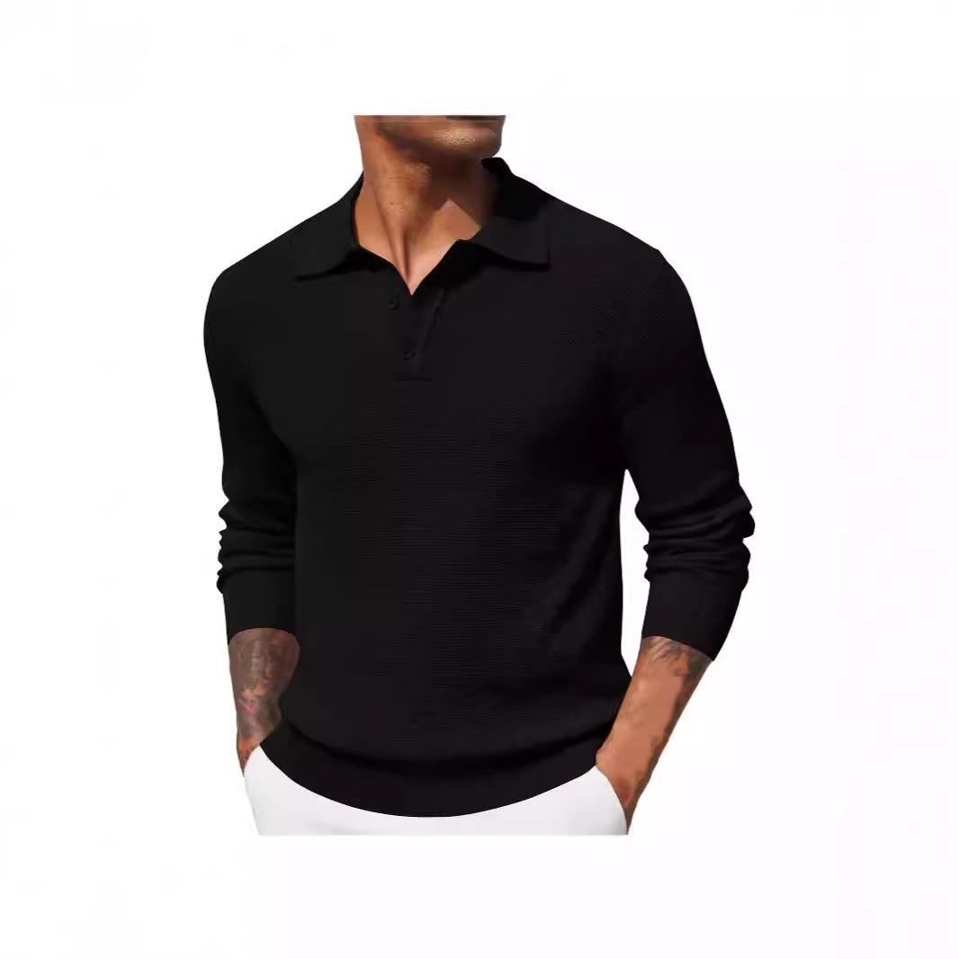 Casual Long Sleeve Top - Men's Autumn Solid Color Polyester Shirt