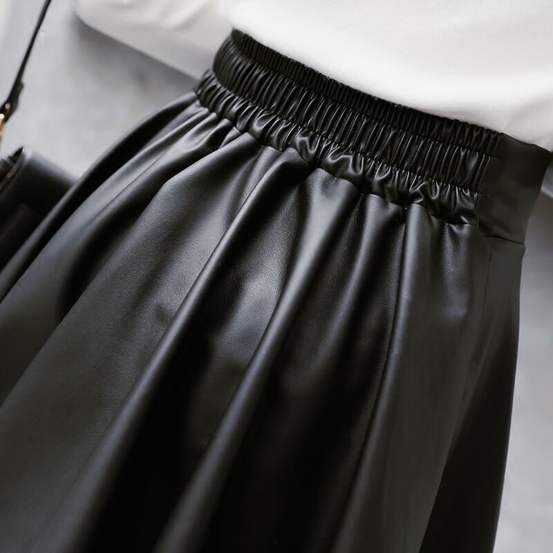 PU Leather Skirt - Black Pleated Mini Skirt For Women Autumn Winter