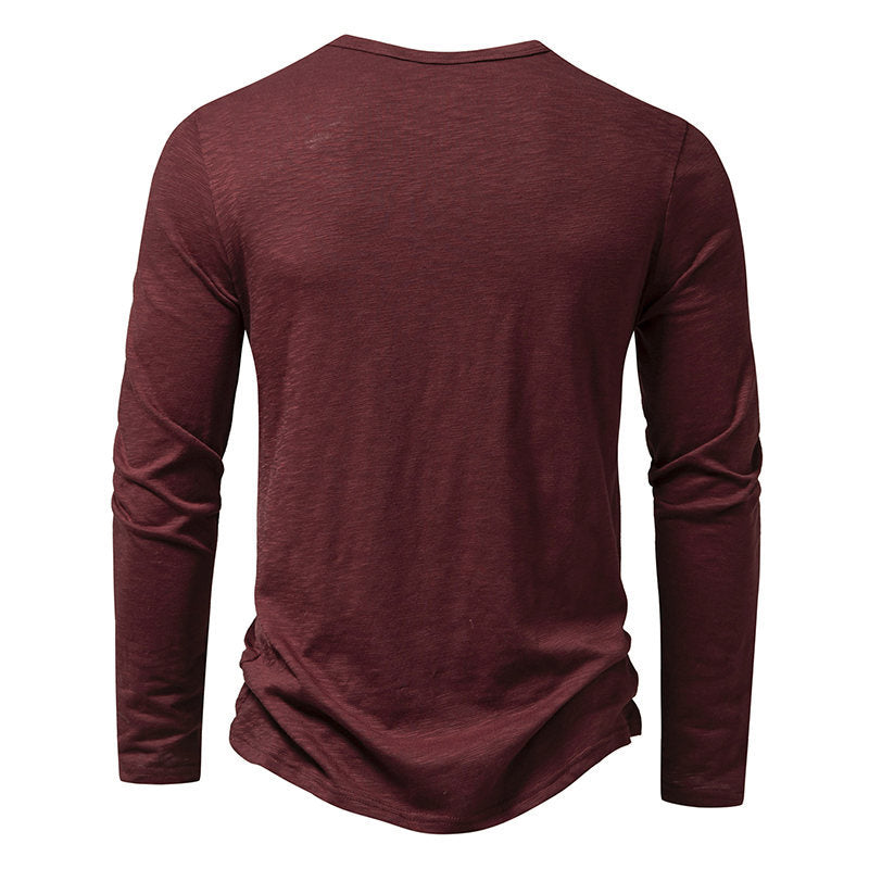 Maroon long sleeve men's casual t-shirt back view on white background