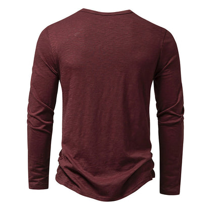Maroon long sleeve men's casual t-shirt back view on white background