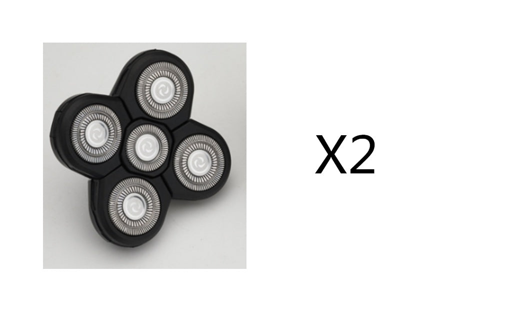 Black electric razor replacement head with four circular blades, marked x2 for quantity