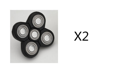 Black electric razor replacement head with four circular blades, marked x2 for quantity