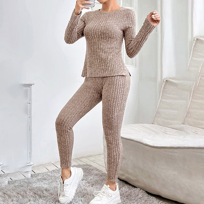 Ribbed Lounge Set – Women’s Casual Pajama Set With Elastic Waistband Comfort