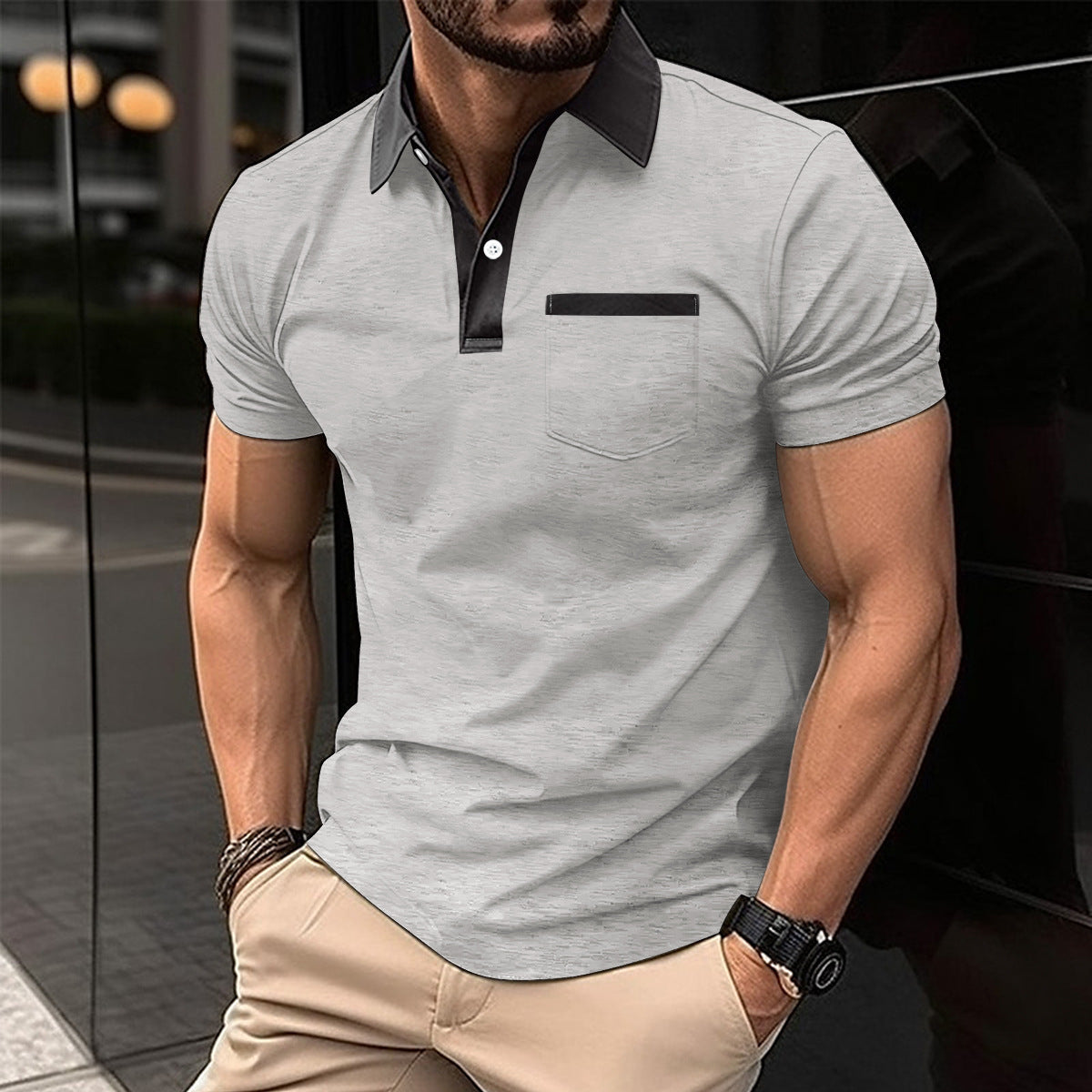 Slim Fit Polo Shirt - Men's Cotton Blend Short Sleeve Tee With Pocket Design