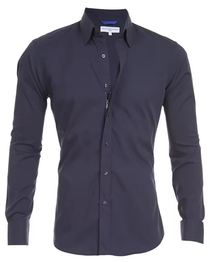 Long Sleeve Zipper Shirt | Slim Fit Cotton Men's Lapel Tops With Button Design