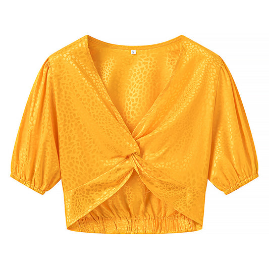 Three-color Cross Short-sleeved V-neck Shirt