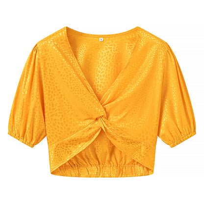 Three-color Cross Short-sleeved V-neck Shirt